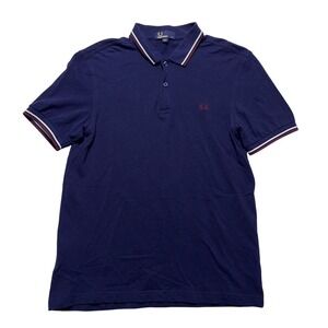 Fred Perry M3600 Twin Tipped Polo Shirt Mens Medium Navy Blue Cotton